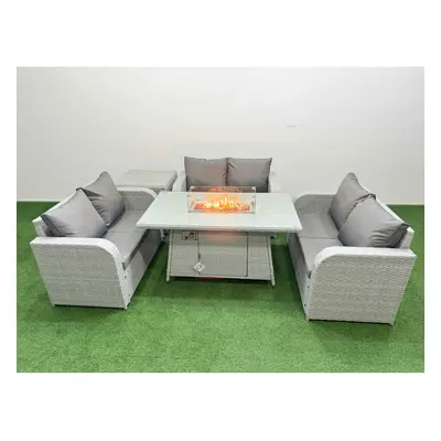 Fimous Seater PE Wicker Rattan Furniture Sofa Sets with Firepit Dining Table Seater Love Sofa Si