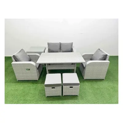 Fimous Light Grey PE Wicker Rattan Garden Furniture Set Sofa Set Reclining Chair Rectangular Din