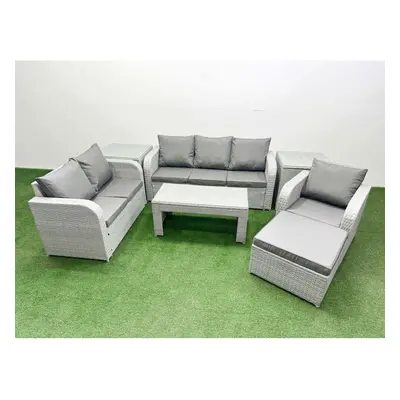 Fimous Patio PE Wicker Seater Outdoor Rattan Furniture Sofa Sets with Reclining Chair Loveseat S