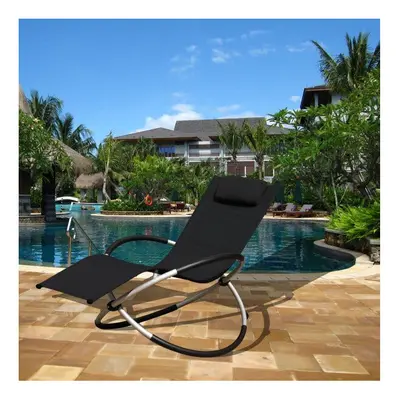 (Black) Luxury Zero Gravity Rocking Lounger Chair with Pillow