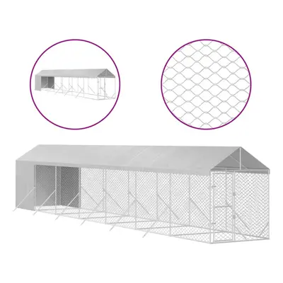 (2 x x 2.5 m) vidaXL Outdoor Dog Kennel Dog House with Roof Dog Cage Silver Galvanised Steel