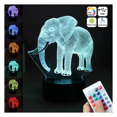 3D Acrylic LED 7/16 Colors Colorful Night Lights Elephant Model Remote Control Touch Switch Nigh