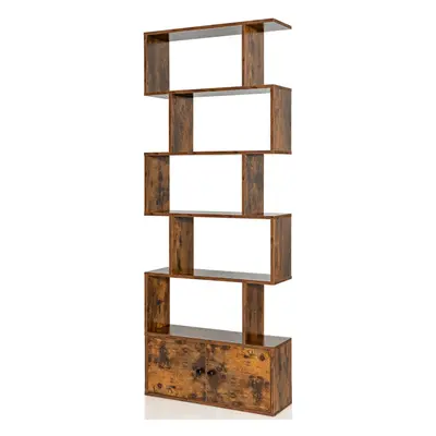 5- tier Bookcase S- Shaped Bookshelf Storage Display Rack with Cabinet