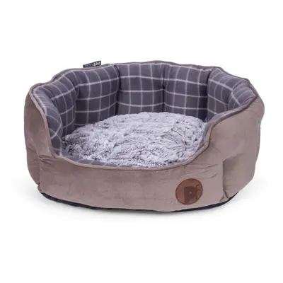 Petface Check and Bamboo Oval Dog or Cat Bed, Large, Grey