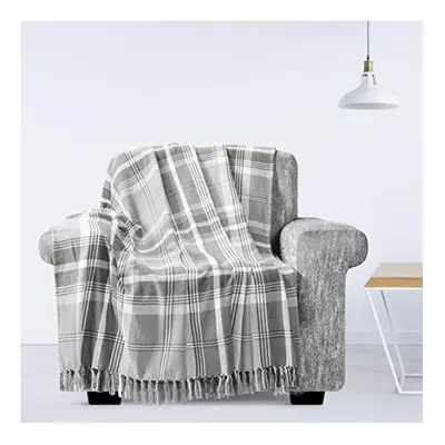 EHC Highland Large Cotton Throw For Sofa, Double Bed or Armchair, 60" x 80" Grey