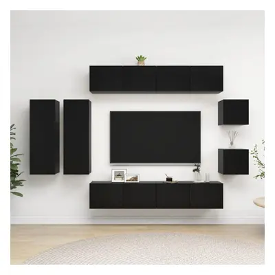 vidaXL TV Cabinet Set Piece Black Chipboard Home Furniture TV Stand Cabinet