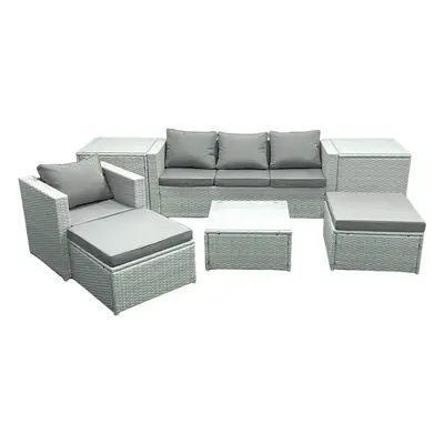 Fimous Garden Outdoor Furniture Set Seater Rattan Sofa Set with Big Footstools Armchair Side Tab