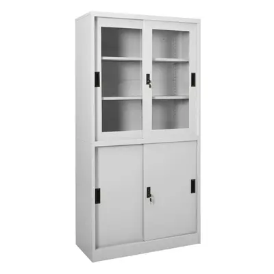 vidaXL Office Cabinet with Sliding Door Light Grey Steel File Storage Cabinet