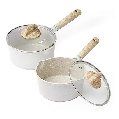 CAROTE Saucepan Set with Lid, Nonstick Sauce Pot for Induction, Gas and Electric Hobs, Small Mil