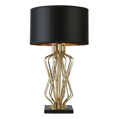 Searchlight Ethan Table Lamp Marble Base With Black Drum Shade Gold Interior