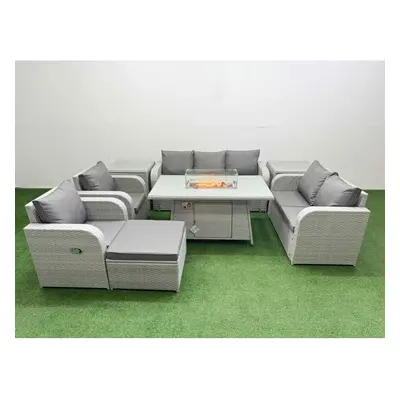 Fimous PE Rattan Garden Furniture Set Sofa Double Love Seat Seater Sofa Lounge Set Firepit Dinin