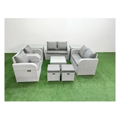 Fimous Seater Outdoor Reclining Chair Love Sofa Set Rattan Garden Furniture Set with Square Coff