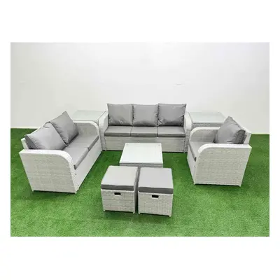 Fimous Patio PE Wicker Seater Outdoor Rattan Furniture Sofa Sets with Reclining Chair Loveseat S