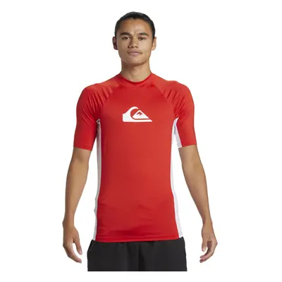 (L, High Risk Red) Quiksilver Mens Everyday Short Sleeve UV Protect Surf Surfing Rash Guard Vest