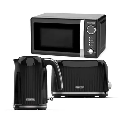 (Black) Geepas Kettle, 2Slice Bread Toaster & MicrowaveSet