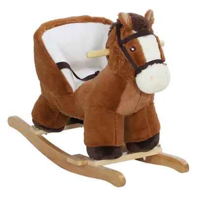 AIYAPLAY Kids Rocking Horse w/ Sound, Safety Belt - Brown