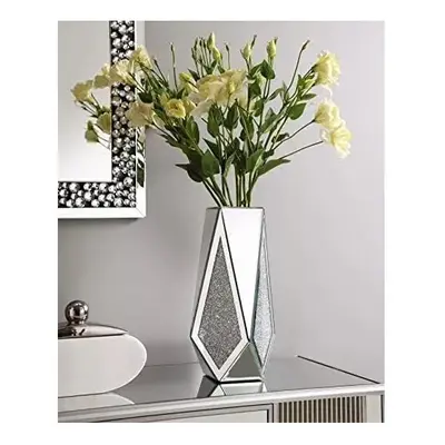 Silver Glass Vase for Decor, Crushed Diamond Flower Mirror Vase, cm