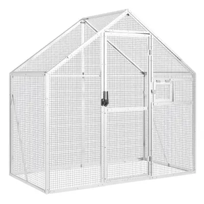 (silver, 1.79 x x 1.85 m) vidaXL Aviary Outdoor Bird Cage Walk In Chicken Run Coop Silver Alumin