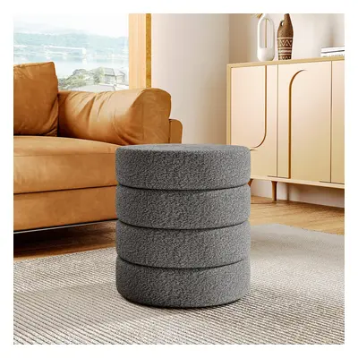 (Grey) Round Channel Upholstered Footstool