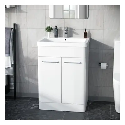 Afern 600mm MDF Vanity Unit Cabinet & Wash Ceramic Basin White - Flat Pack