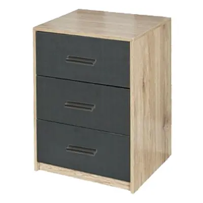 (Oak Carcass with Black Drawers) Tier Wooden Bedside Nightstand Cabinet Table