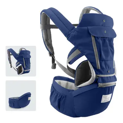 (dark blue) Baby Carrier With Hip Seat Breathable & Detachable Design Adjustable Strap Side Pock