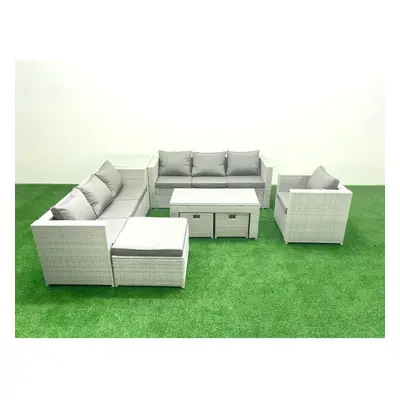 Fimous Wicker PE Rattan Sofa Garden Furniture Set with Oblong Coffee Table Armchair Footstools S