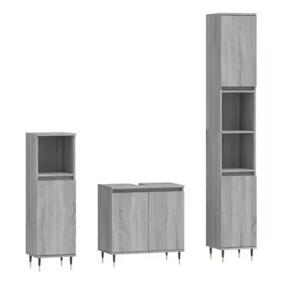 (grey sonoma) vidaXL Bathroom Furniture Set Piece Cabinet High Gloss White Engineered Wood