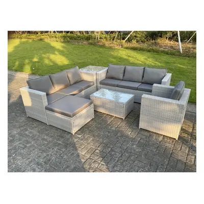 Fimous Light Grey Rattan Garden Furniture Corner Sofa Coffee Table