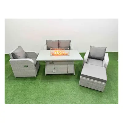 Fimous Light Grey PE Wicker Rattan Garden Furniture Set Sofa Set Reclining Chair Firepit Dining 