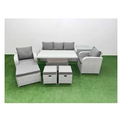 Fimous PE Rattan Garden Furniture Set Adjustable Lifting Dining or Coffee Table Side Table Stool