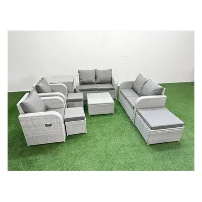 Fimous Seater Outdoor Reclining Chair Love Sofa Set Rattan Garden Furniture Set with Square Coff