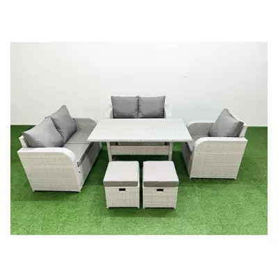 Fimous High Back Poly Rattan Garden Furniture Set with Reclining Chair Loveseat SofaIndoor Outdo