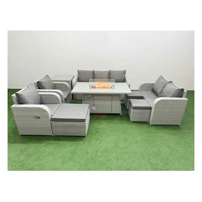 Fimous PE Rattan Garden Furniture Set Sofa Double Love Seat Seater Sofa Lounge Set Firepit Dinin