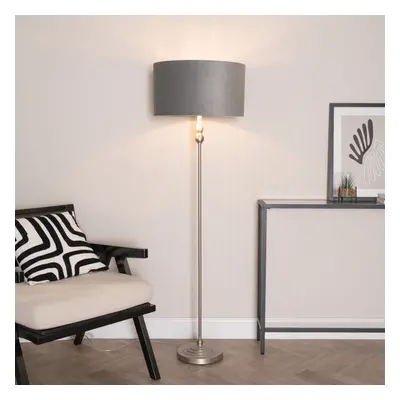 ValueLights Maggie Chrome Floor Lamp with Grey Velvet and Chrome Shade