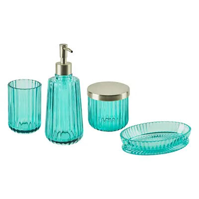 Glass 4-Piece Bathroom Accessories Set Blue TECATE