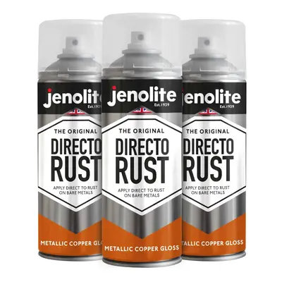 (3 x 400ml, Copper) JENOLITE Directorust Metallic Gloss Paint - Apply Direct to Rust - Primer, U