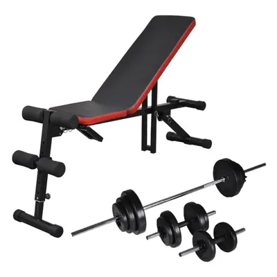 vidaXL Adjustable Sit-up Bench with Barbell and Dumbbell Set 30.5kg Fitness