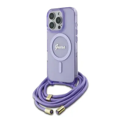 Guess Crossbody Cord Script Case with MagSafe for iPhone Pro 6.3" Purple - GUHMP16LHCTSGNSU