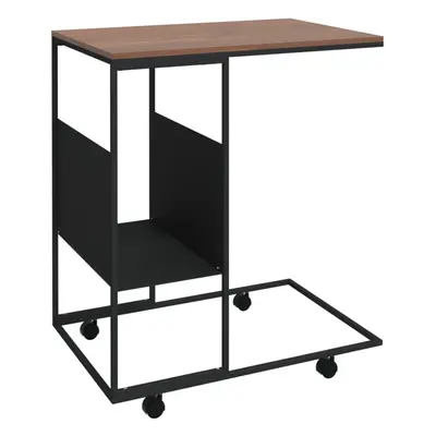 vidaXL Side Table with Wheels Black Engineered Wood Accent Tea Laptop Table