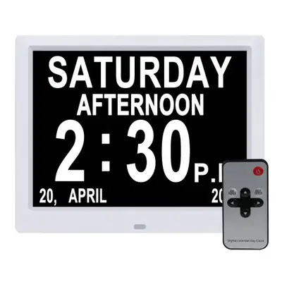 (White) Digital Day Clock LED Calendar Dementia Alarm Time Date Month Memory