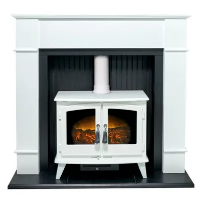 Adam Oxford Stove Suite in Pure White with Woodhouse White Electric Stove, Inch