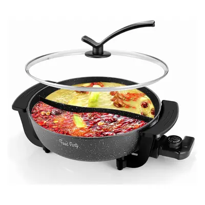 (Hotpot) Gourmet Party Hot Pot Electric Hot Pot with Divider Chinese Hot Pot Cooker Quart Non-st