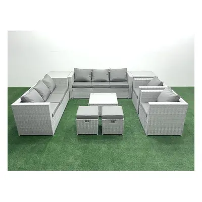 Fimous Outdoor Rattan Sofa Garden Furniture Set with Armchairs Square Coffee Table Small Footsto