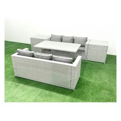 Fimous Rattan Garden Furniture Set Seater Outdoor Sofa Set with Dining Table Side Tables Light G