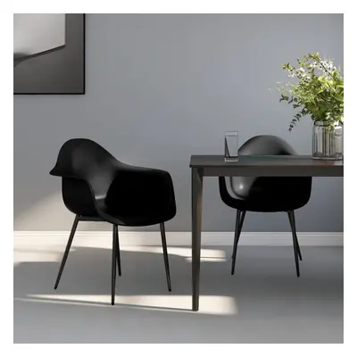 vidaXL 2x Dining Chairs Black PP Home Kitchen Dining Room Dinner Chair Seating