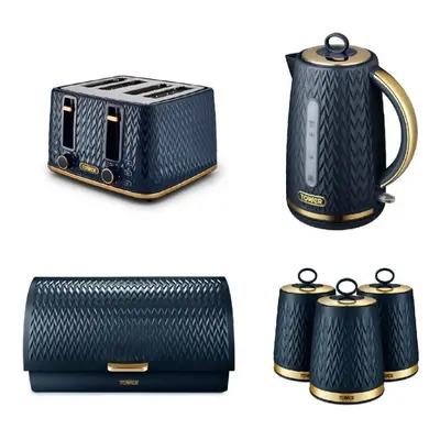 Tower EMPIRE Midnight BLUE 1.7L Kettle, Slice Toaster, Canisters and Breadbin