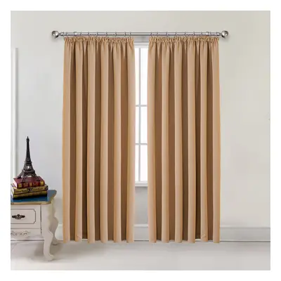 (Beige, 90" x 90") Thermal Curtains Blackcout Pencil Pleat Curtain