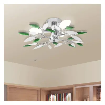 vidaXL Ceiling Lamp with White & Green Acrylic Crystal Leaf Arms E14 Bulbs