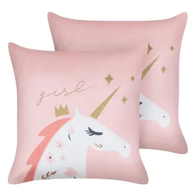 Set of Velvet Kids Cushions Unicorn Motif x cm Pink UNIOLA